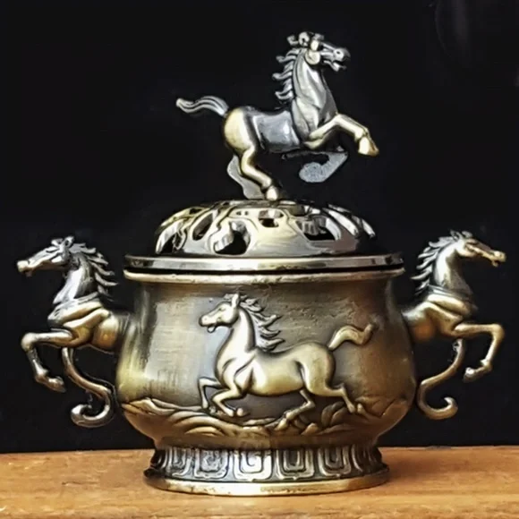 Incense Holder Brass Horse Motif NEW - Picture 1 of 4